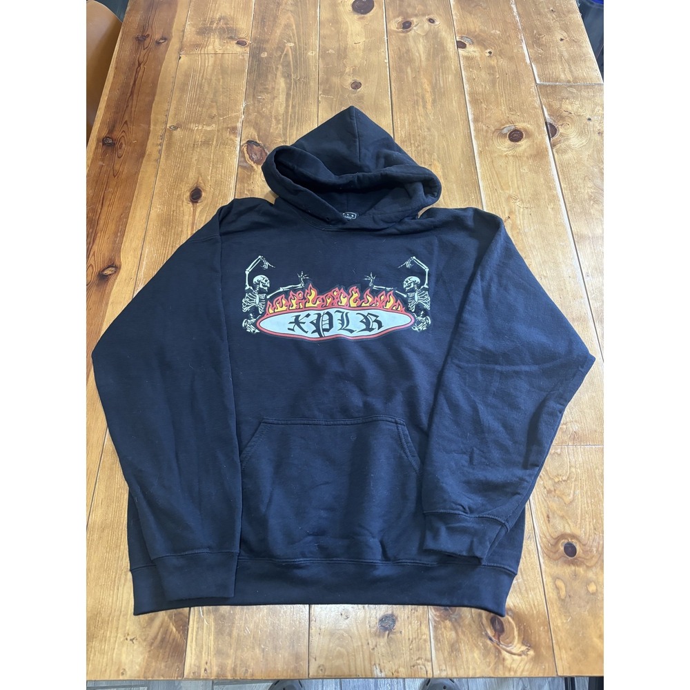 XPLR Men's Black Skeleton Flame Graphic Pullover Hoodie Sweatshirt Size L